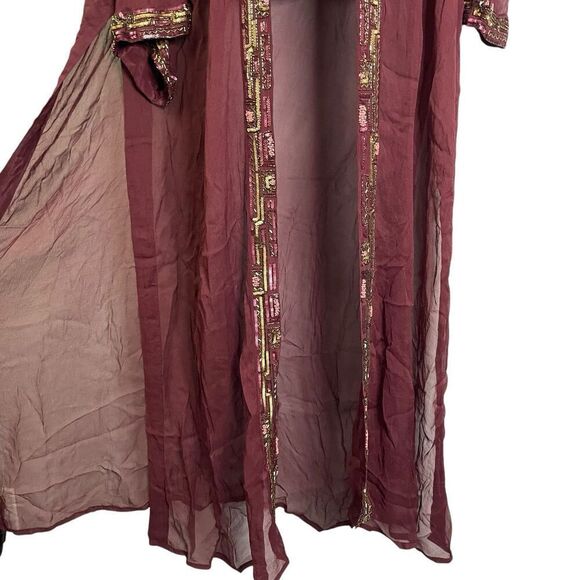 La Fuori Silk Beaded Sequin Topper Duster in Burgundy/Mauve Large Coverup - Picture 8 of 16